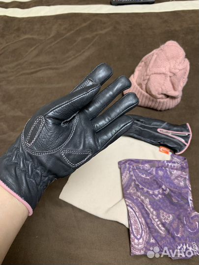 Комплект кожанные перчатки buff/шарф шапка