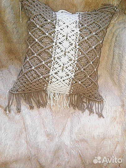 Подушка макраме со сьемным чехлом, коричневая