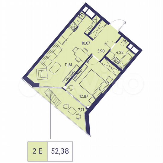 2-к. квартира, 52,4 м², 2/20 эт.