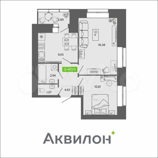 2-к. квартира, 47 м², 11/11 эт.
