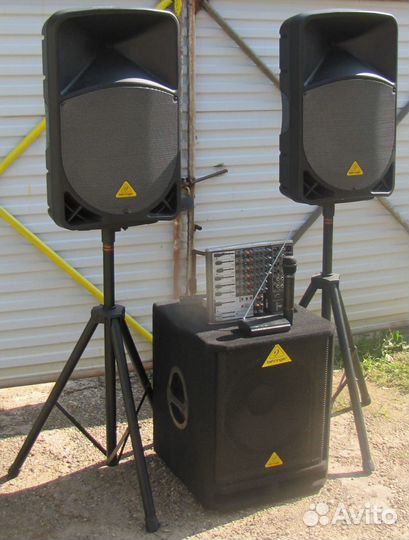 Колонки активные Саб 1500W Микшер Микрофон Штативы