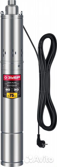 Скважинный насос зубр 550 Вт,90 м напор нерж.сталь