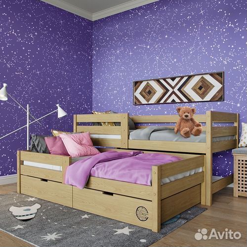 Кроватка матрешка из массива детская с доп. местом