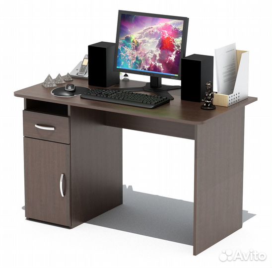 Письменный стол с тумбой спм-03.1, цвет дуб венге, шхгхв 120х60х74 см