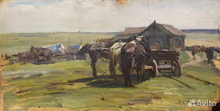 Картина. Лошади. Сельский двор. Аладжалов М.Х