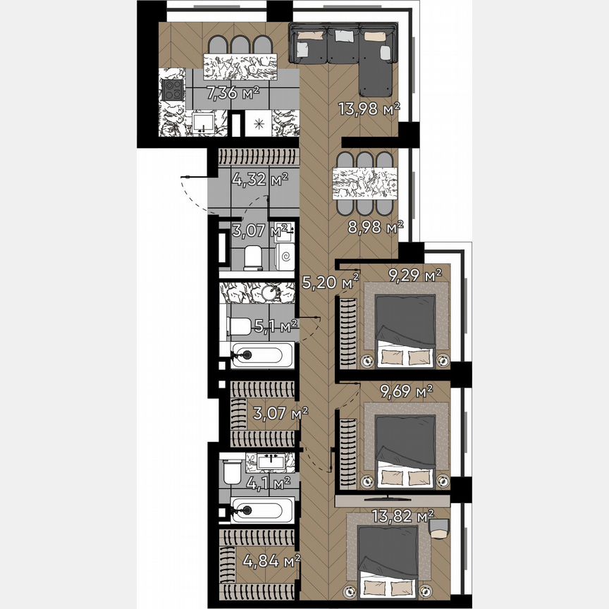 5-к. квартира, 92,8 м², 18/20 эт.
