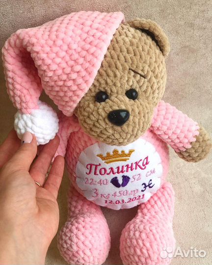 Плюшевый мишка Вязаная игрушка Метрика Ручная рабо
