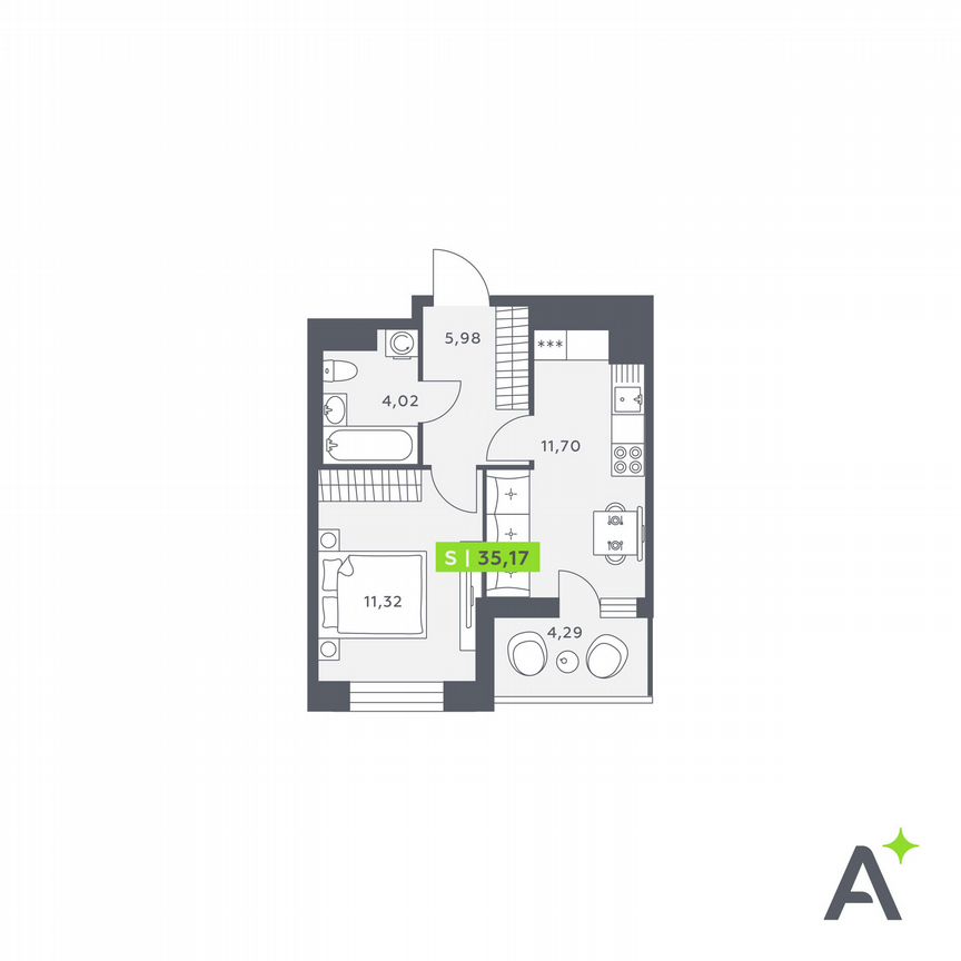 1-к. квартира, 35,2 м², 11/12 эт.