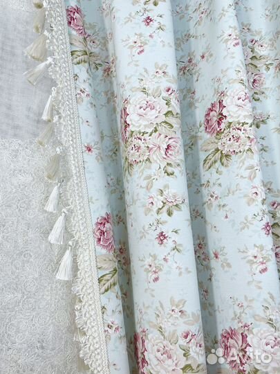 Шторы Натуральный Хлопок / Нежно-голубой