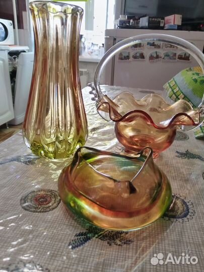 Вазы разные, трио, комплект, Богемия