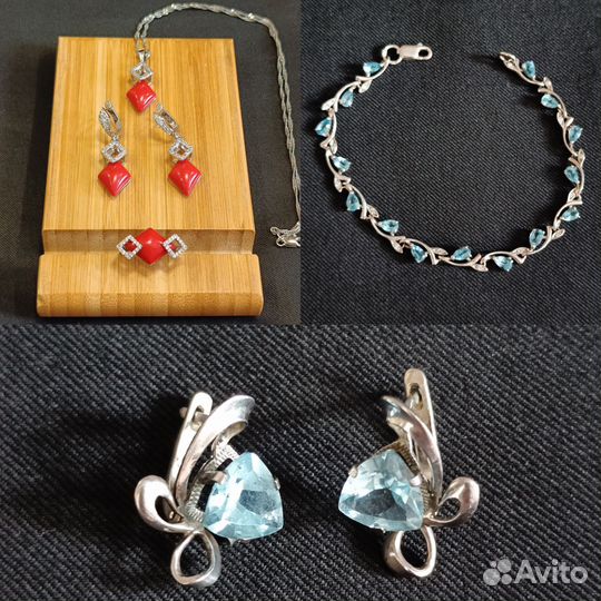 Украшения, серебро, топазы, родий, кораллы