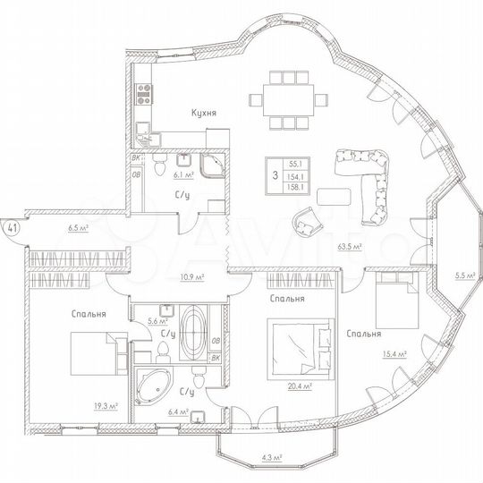 4-к. квартира, 157,4 м², 11/23 эт.