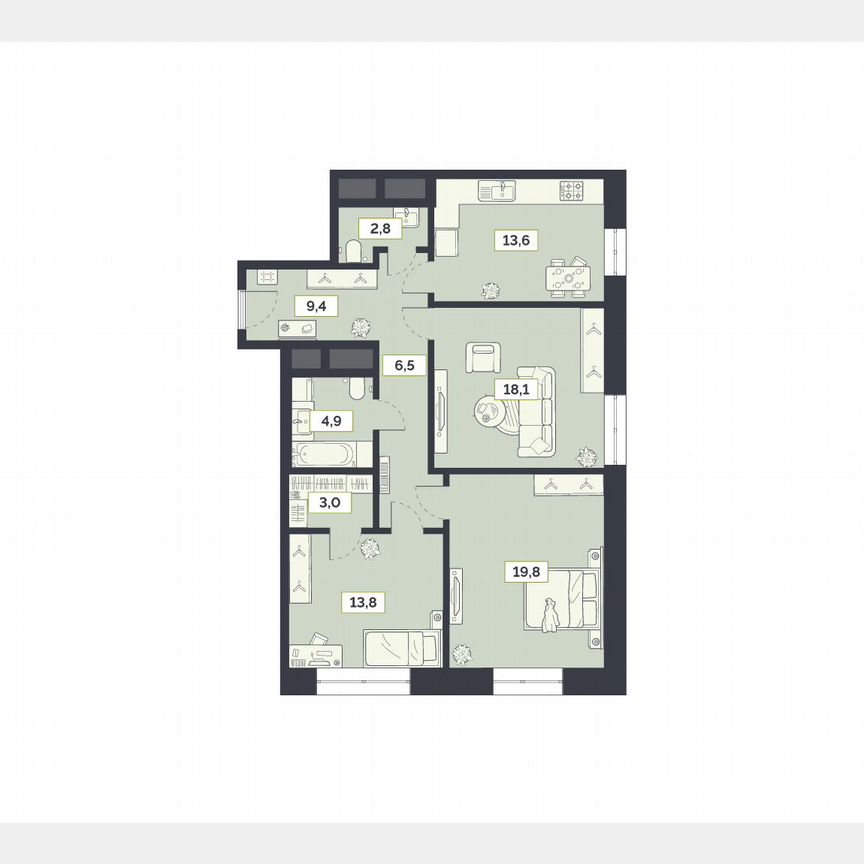 3-к. квартира, 91,9 м², 27/27 эт.