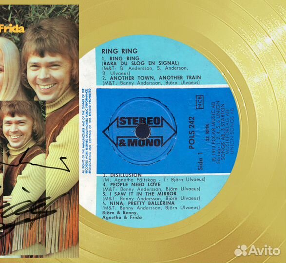 Abba золотой винил с автографом в рамке декор