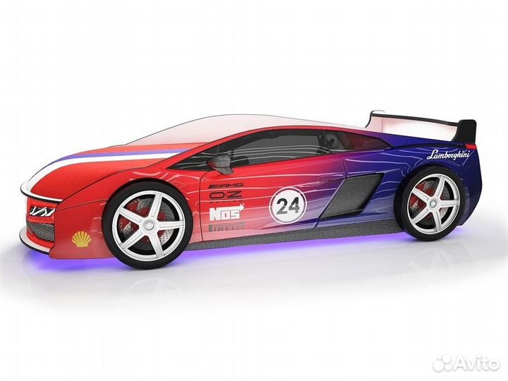 Кровать машина для детей Ламба 2 красно-синяя