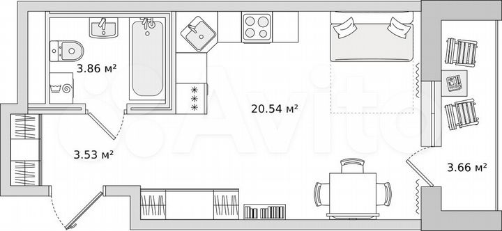 Квартира-студия, 27,7 м², 20/21 эт.