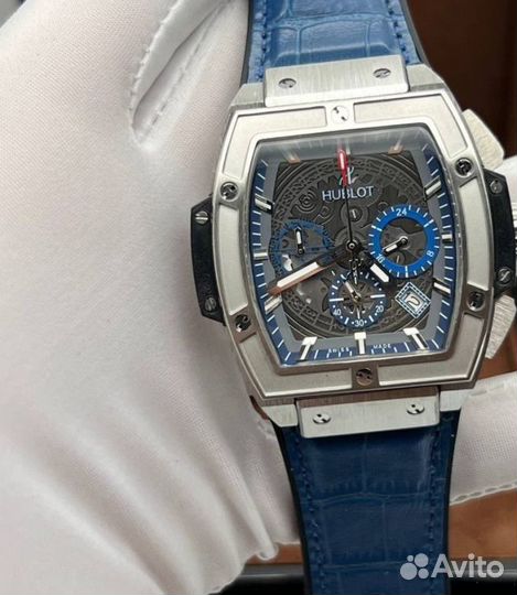 Мужские часы hublot синие карцевые