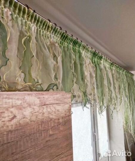 Шторы тюль с асимметричным ламбрекеном