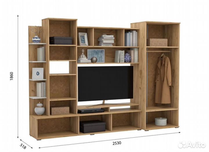 Гостиная Денвер 2,53 м крафт дуб белый/золотой