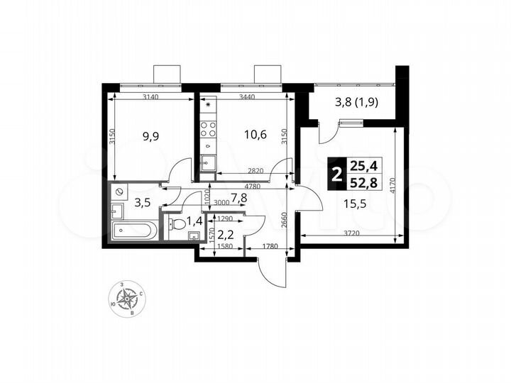 2-к. квартира, 52,8 м², 19/24 эт.