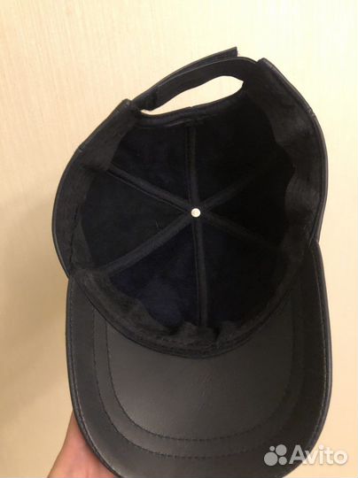 Кепка бейсболка мужская кожаная зимняя синяя новая
