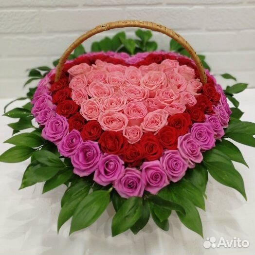 101 Роза, в корзине, доставка цветов