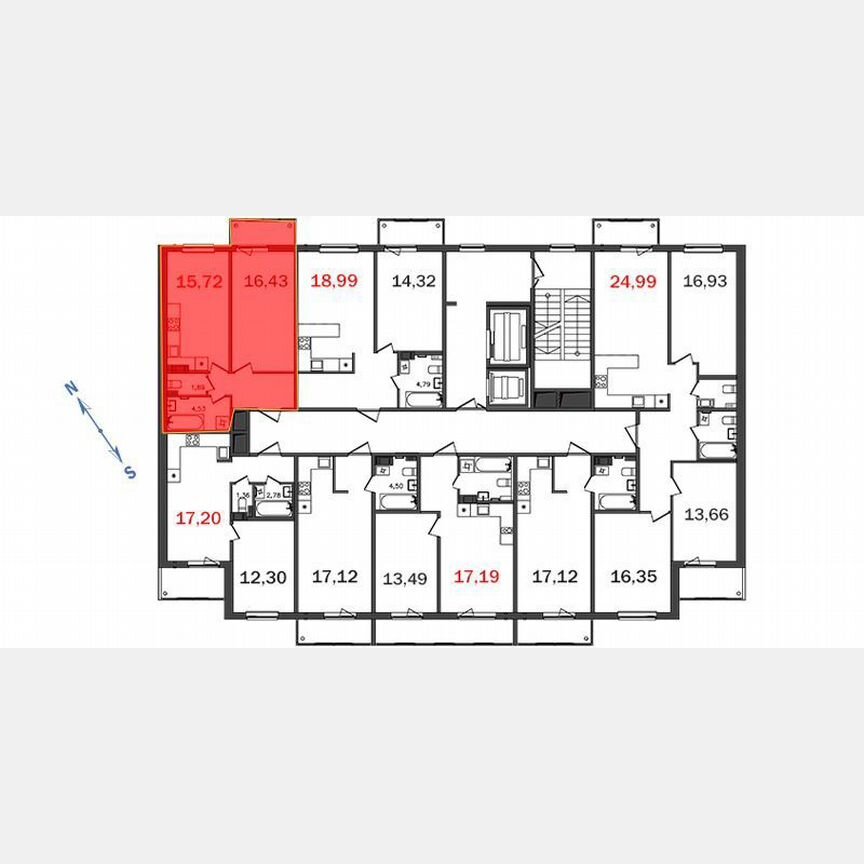 1-к. квартира, 44,5 м², 1/12 эт.