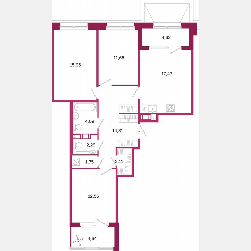3-к. квартира, 86,7 м², 8/10 эт.