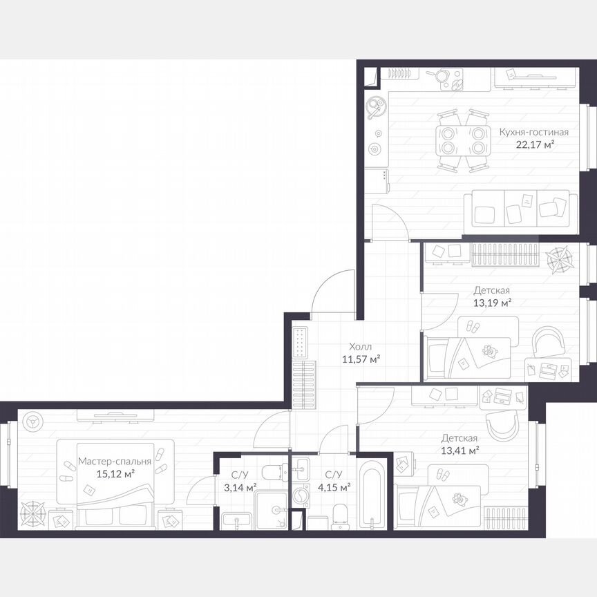 3-к. квартира, 82,8 м², 2/10 эт.