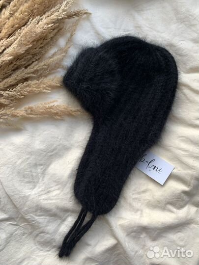 Вязаная шапка ушанка из пуха норки
