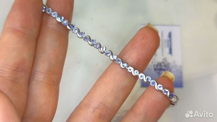 Браслет с натуральными танзанитами 7ct 18 разм 925