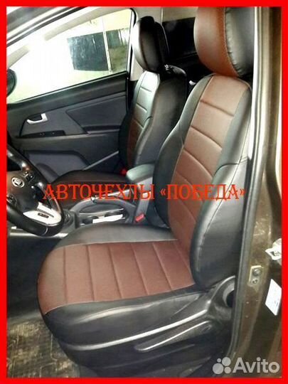 Чехлы Kia Sportage 3 из экокожи чёрно-шоколадные