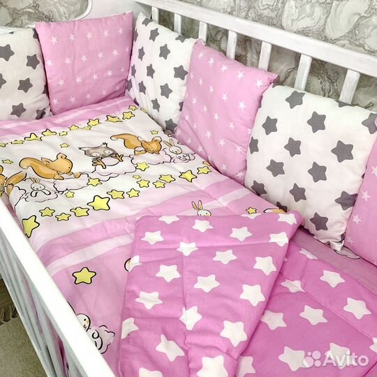 Косплект в детскую кроватку, бортики, кокон