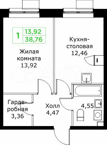 1-к. квартира, 38,8 м², 13/25 эт.