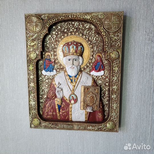 Икона резная,Николая Чудотворца из дерева