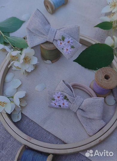 Льняной бант для волос