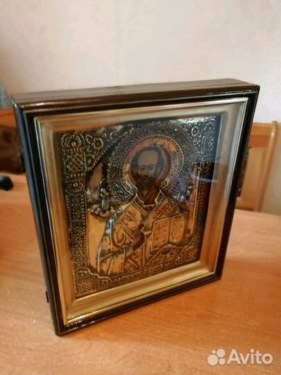 Икона 19 век. Николай Чудотворец. После реставраци