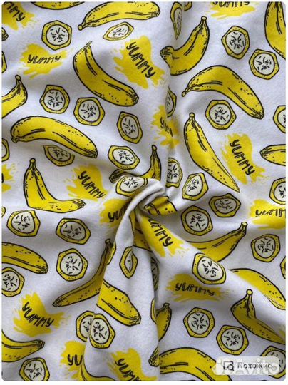 Фланель цветная, бананы, 150 см*170 гр, отрез 5 м