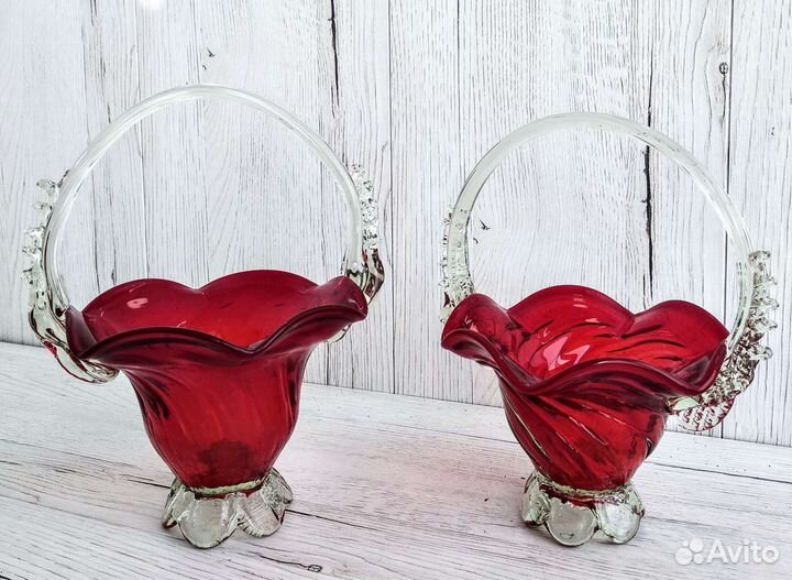 Конфетница. Сахарница. Цветное стекло СССР. Винтаж