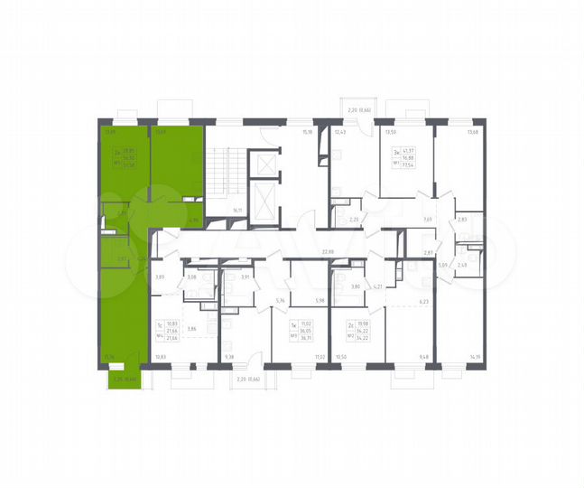 2-к. квартира, 57,6 м², 6/11 эт.