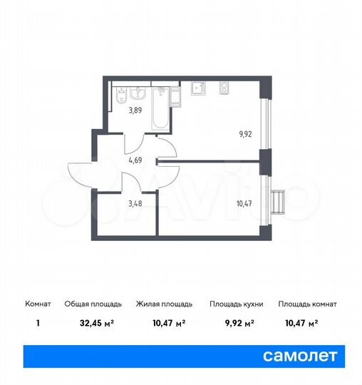 1-к. квартира, 32,5 м², 16/17 эт.