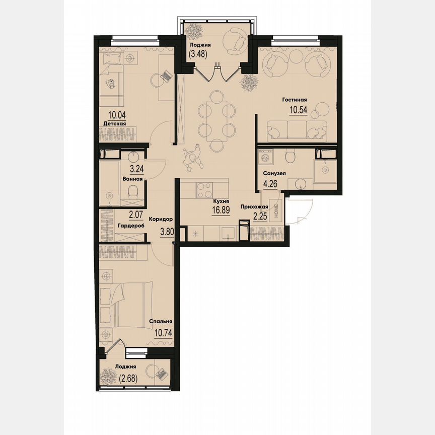 3-к. квартира, 66,9 м², 9/12 эт.