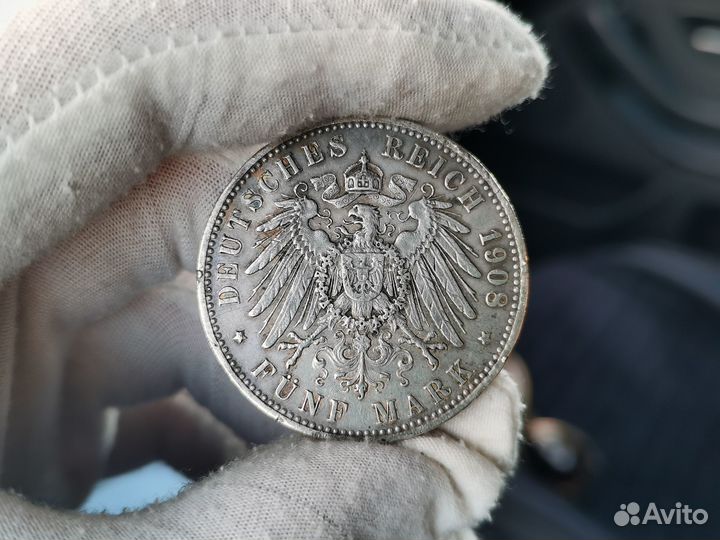Монета 5 марок 1908 Германия Бавария Австрия