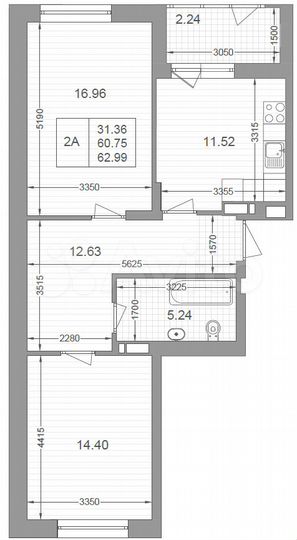 2-к. квартира, 63 м², 11/17 эт.