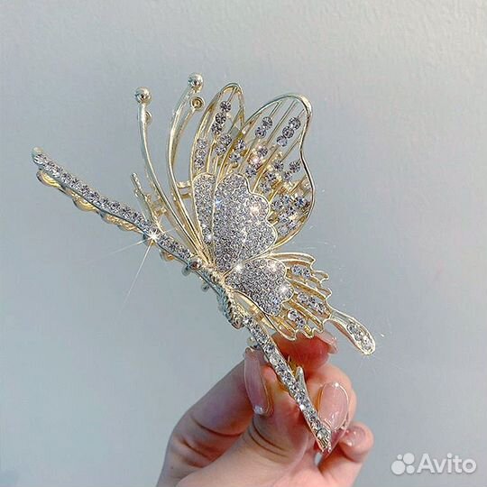 Новый краб для волос бабочка металлическая со стра