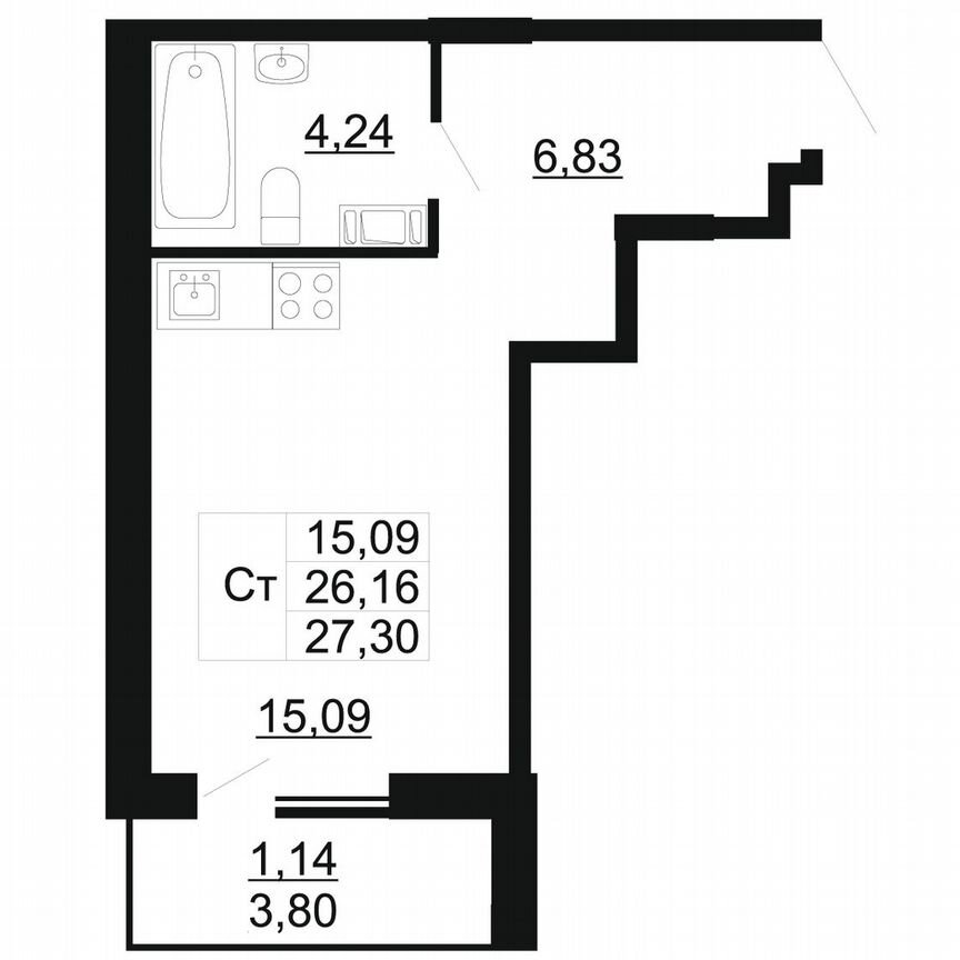 Квартира-студия, 27,3 м², 4/11 эт.