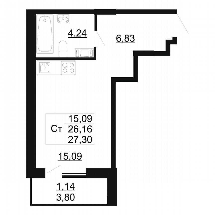 Квартира-студия, 27,3 м², 4/11 эт.