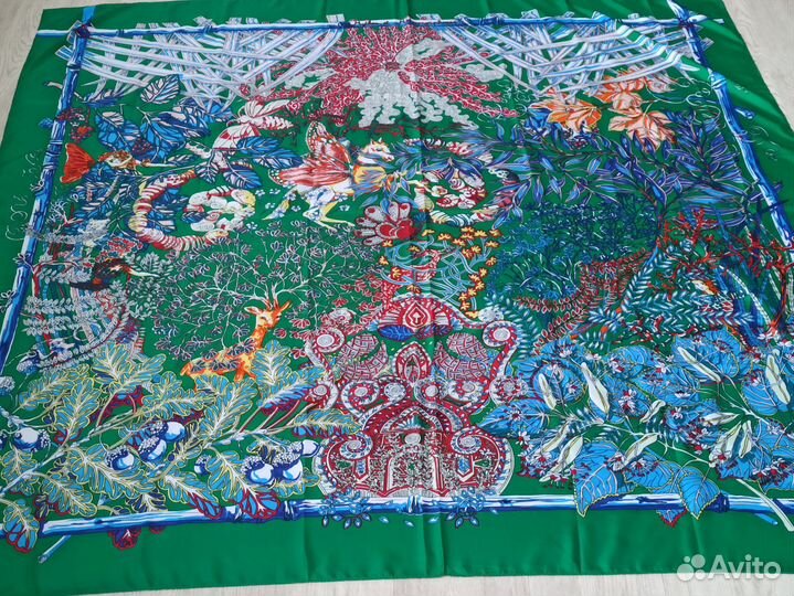 Платок Шаль Hermes Шелк Зелёный