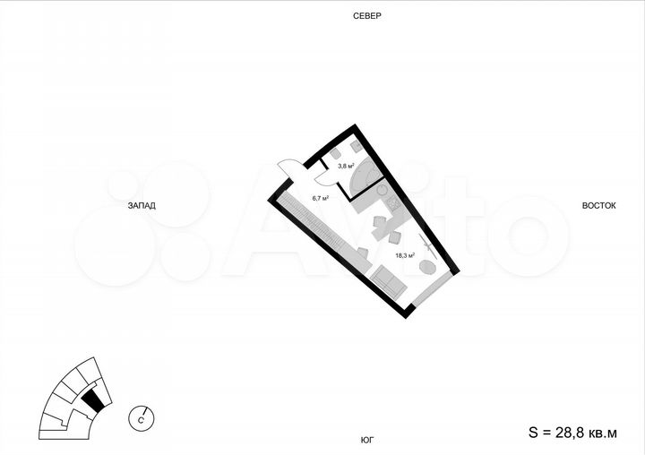 Квартира-студия, 28,8 м², 2/17 эт.