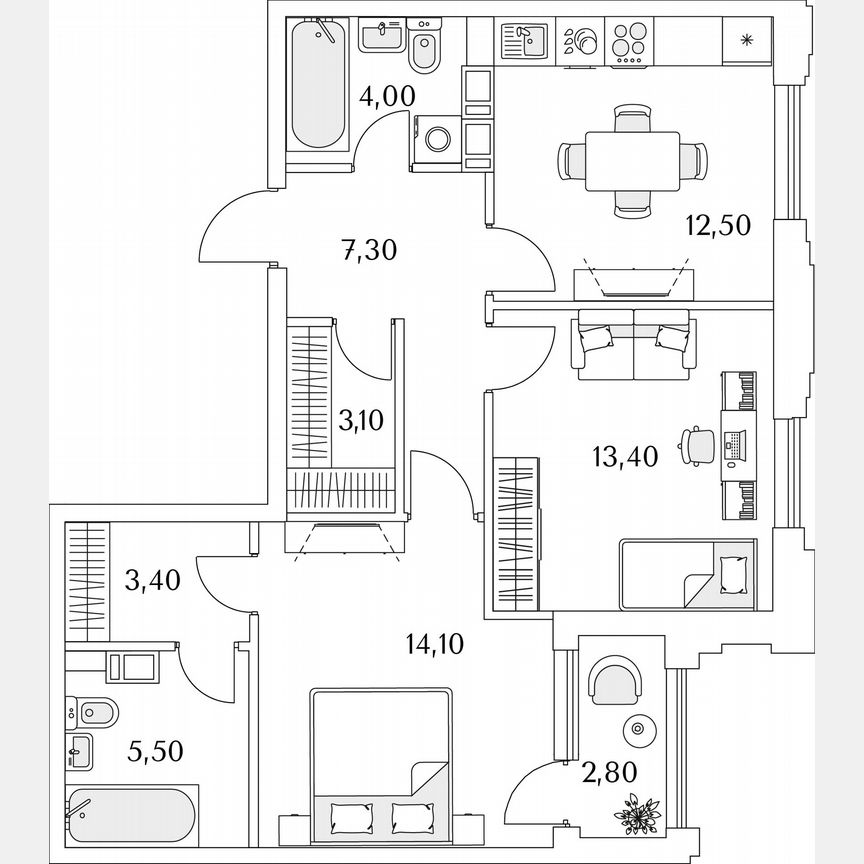 2-к. квартира, 64,7 м², 10/13 эт.